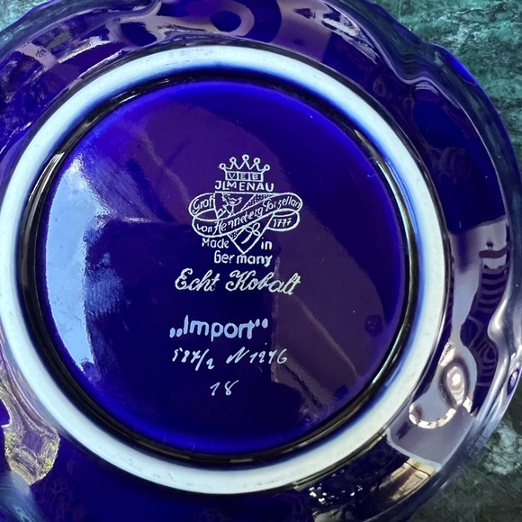 Vintage Jlmenau Graf Von Henneberg Porzellan Echt Kobalt Gold Blue Candy Dish - Picture 4 of 5